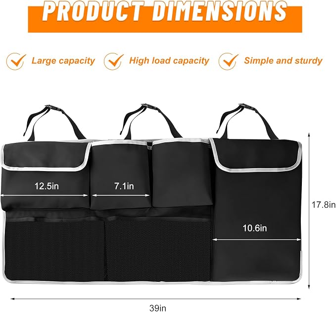 Car Trunk Hanging Organizer, Collapsible Backseat Storage Bag with 4 Pockets & 2 Mesh Pouches, Multi-Functional Oxford Cloth Trunk Organizer for Most Cars Trucks SUVs