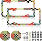 Retro Checkered License Plate Frames，Checkered Car Accessories for Women and Men ，Cute Aluminum License Plate Frame Fits Standard US Vehicles Size 12.2 x 6 Inch (Multicolor-Checkered)
