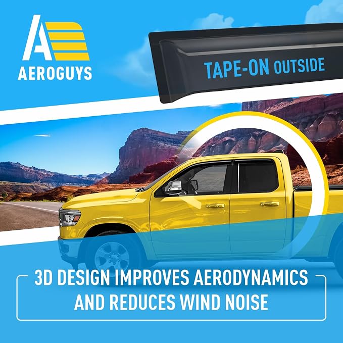 Extra Durable Window Deflectors Tape-On Window Visors Rain Guards Fit for Dodge Ram 1500 2019-2026 Quad Cab, Sun Visors, Wind Vent for Shades, Exterior Car Accessories - 4pcs. AG0035