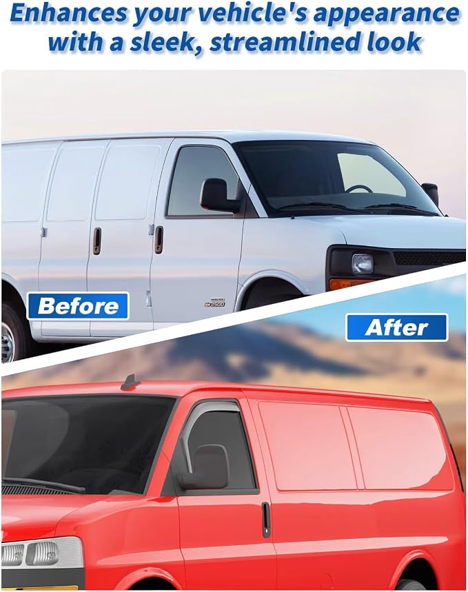in-Channel Window Rain Guards Fit for Chevy Express Van 1996-2026/GMC Savana 1996-2026 Rain Guard Extra Durable Window Deflectors Window Vent Visors Shades Exterior Car Accessories-2pcs