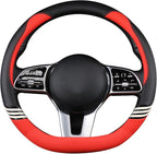 Cute Steering Wheel Cover D Shape for Women Men Breathable Universal 15 inch,Black and Red