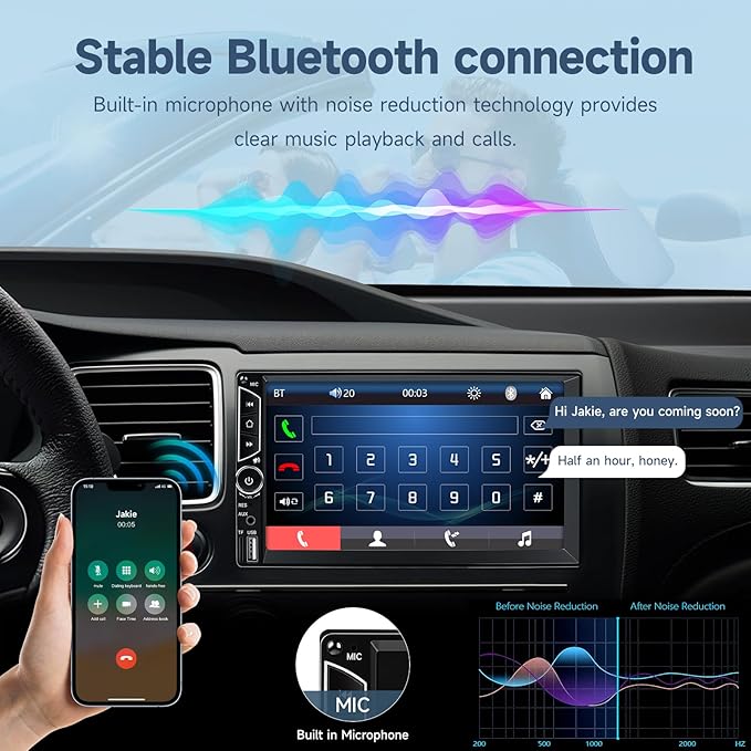 7inch Car Stereo Double Din Radio Touchscreen with Backup Camera Multimedia Car Audio Support Mirror Link, Bluetooth Caller ID, FM/MP3/MP4/USB/Subwoofer,Aux Input Car Audio Receivers