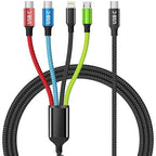 USB C Multi Charging Cable [1Pack 5FT], Dual Type-C Nylon 4 in 1 Charging Cable, Multi Chargers for All Devices with IP/Type C/Micro Port, Compatible with Most Cell Phones/Tablets and More