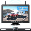Wireless Backup Camera with 7” DVR Monitor for Trucks, 2 Channels, HD1080P Front/Rear View Camera with Night Vision, IP69K Waterproof, DIY Reserving Lines for Pickup, Car, Van, Trailer (AWTL7)