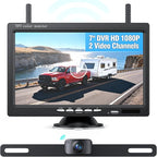 Wireless Backup Camera with 7” DVR Monitor for Trucks, 2 Channels, HD1080P Front/Rear View Camera with Night Vision, IP69K Waterproof, DIY Reserving Lines for Pickup, Car, Van, Trailer (AWTL7)