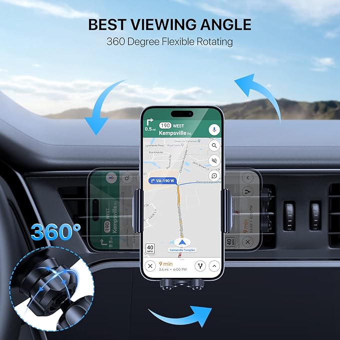 Upgraded Wider Clamp Phone Holders for Your Car, Metal Hook Air Vent Car Mount [Thick Cases Friendly] Automobile Hands Free Compatible with iPhone 17/16/15/14/13 Series All Smartphone