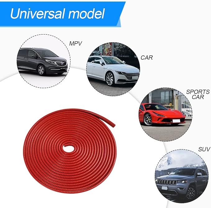 Car Door Edge Guards, Universal Rubber Seal Protector, U Shape Edge Trim, Red, 32FT