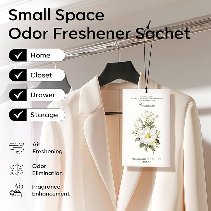 Scented Sachet House Air Freshener - 12 Pack Long Lasting Gardenia Fragrance Deodorizer for Home Closet Drawer Car