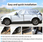 Half Car Cover All Weather Car Body Cover Sunshade Cover Snow Cover Waterproof Snowproof Universal 210D Oxford Fabric (Fit Hatchback Length 158'' to 173'')