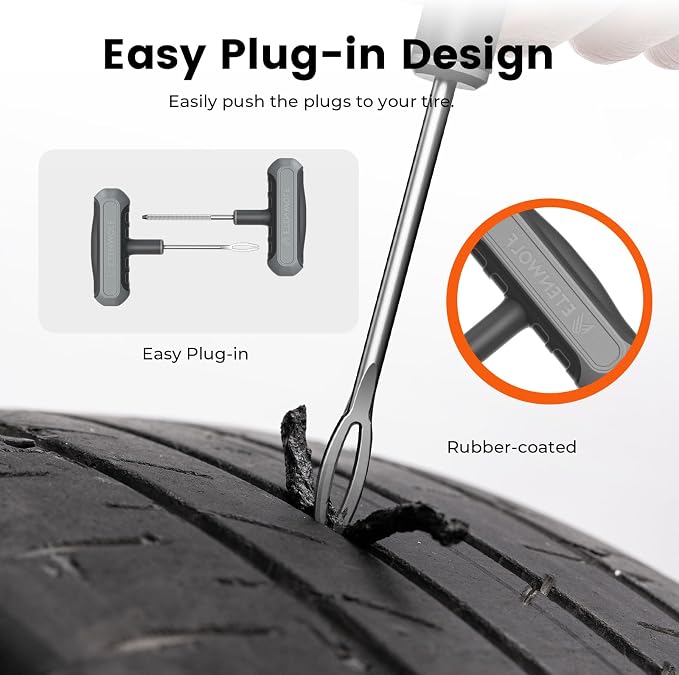 Flat Tire Repair Kit with Plugs 16 Pcs, Heavy Duty Tire Plug Kit for Car, Motorcycle, ATV, Jeep, Truck, Tractor (Grey)
