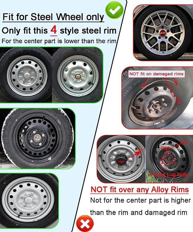Hubcap Wheel Covers Replacement Size R15 Hub Caps Universal-Fit Steel Wheel Rims Cover ABS Tire Cap for Most Cars Trucks Sedans SUV -Set of 4（15-inch，Silver-Black）