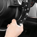 2PCS Bling Diamond Segmented Steering Wheel Cover with Crystal Rhinestones, Wheel Protector Non-Slip Cute Car Accessories Universal Fit D-Shape O-Shape 14.5" to 16" for Women, Black Diamond