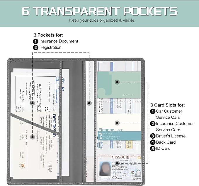 2Pack Car Registration and Insurance Holder,Car Document Holder for Cards License with Magnetic Shut,Vehicle Glove Box Car Organizer for Documents, Cards, License(Gray)
