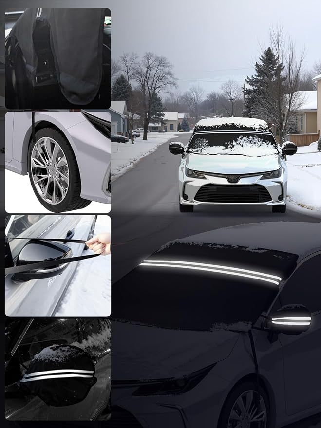 Car Windshield Snow Cover | 600D Oxford Fabric Windshield Frost Cover with Mirror Protector Cover| Fit for Compact Cars, SUV and Sedan | Essential Car Winter Accessories | Small (57"x45")