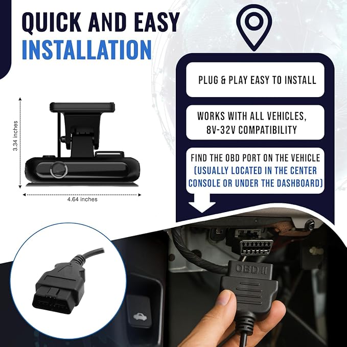 4G Dual Vision Dashcam GPS Tracker with OBD II Power - Dual HD Cameras, Real-Time GPS Tracker for Vehicles, Cloud Storage - Interior & Road Recording - Easy Plug-and-Play Installation