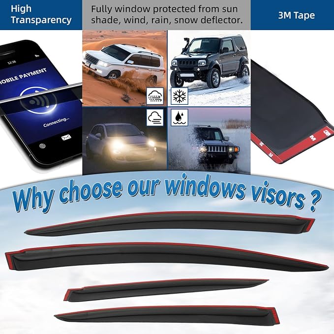 4pcs Front+Rear Smoke Tint Sun/Rain Guard Outside Mount Tape-On Vent Window Visors Compatible with 12-15 Civic 4-Door Sedan