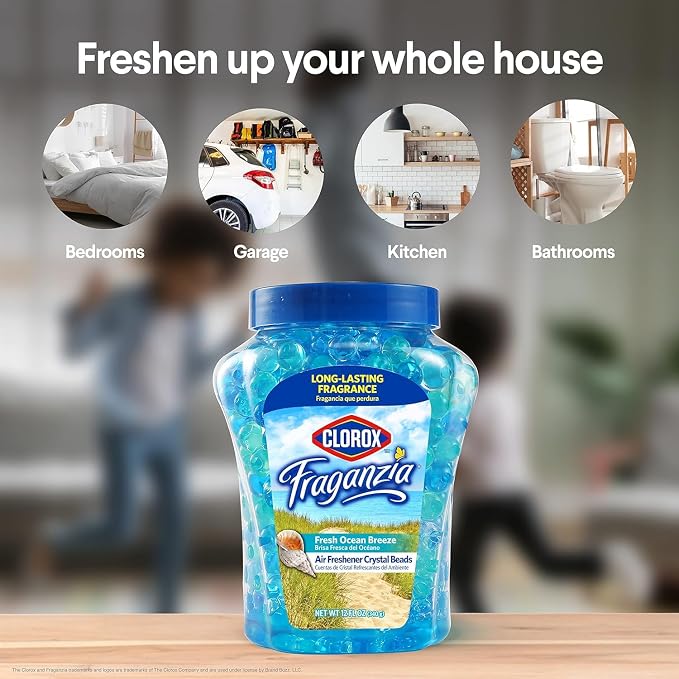 Fraganzia Crystal Beads Air Freshener, Long Lasting Room Deodorizer and Odor Eliminator Gel Beads to Freshen Home, Car, or Office, Fresh Ocean Breeze Scent, 12 Fl Oz - 2 Pack