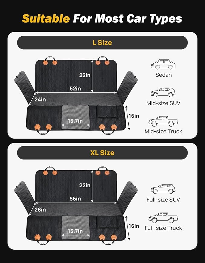 Back Seat Extender for Dogs, PU Leather Dog Car Seat Cover with Hard Bottom, Dog Hammock with Mesh Window, Dog Car Seat Cover for Full Size Truck&SUV, Holds 440 lbs