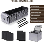 4 in 1 Car Trunk Storage Organizer with Leakproof Cooler Bag, Multi-Compartment Foldable Trunk Storage Box for Car Truck SUV Gray