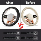 6 PCS Nappa Microfiber Leather Black Steering Wheel Cover Set, Breathable Fabric Steering Wheel Cover 14.5-15inch Universal, Car Center Console Cover, Seat Belt Cushion, Cup Holder Coaster
