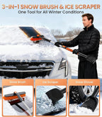 2025 Upgrade Extendable 3-in-1 Car Snow Brush and Ice Scraper [45" Extendable Handle] with 360° Rotating Brush Head for Car Windshield Clear Snow, Ice and Frost, for All Cars/Truck/SUV