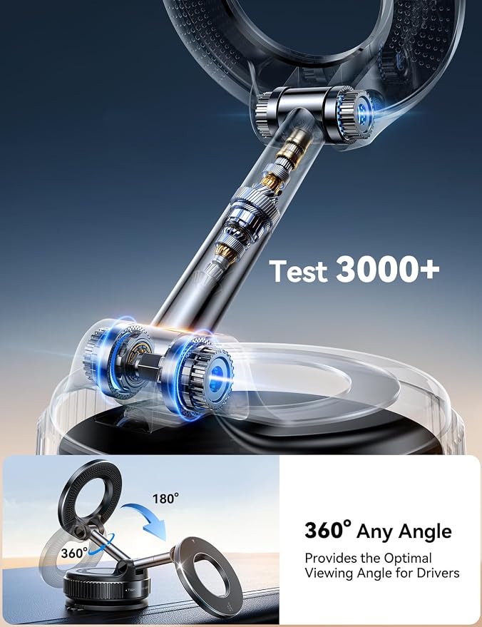 Vacuum Magnetic Phone Holder for Car, Strongest Suction Cup Phone Mount, 360° Adjustable Magsafe Car Mount, Foldable Car Phone Holder for iPhone 17 Pro Max 16 15 14 13 12 Plus/Android