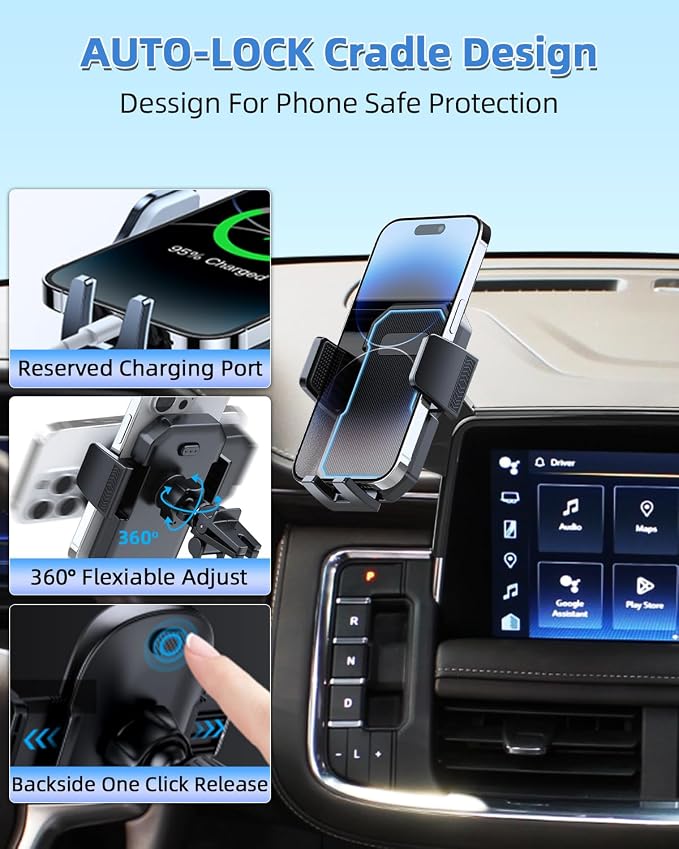PZK Car Phone Mount for 2021 2022 2023 2024 Chevy Tahoe/Suburban/GMC Yukon | 10.2-inch Screen Auto Lock Car Phone Holder 360° Rotation LT/Z71/RST/High Country Accessories Hands-Free Not Affect Vent