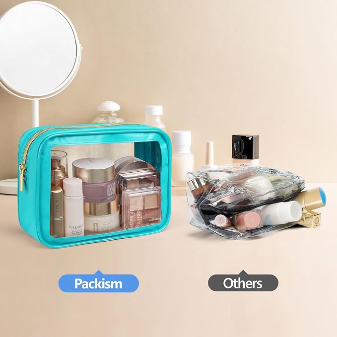 Clear Makeup Bag - TSA Approved Toiletry Bag for Carry-on & Checked Luggage, Water Resistant Car Storage Organizer with Reinforced Seams
