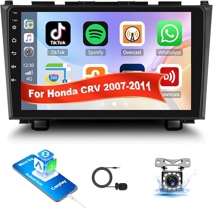 Car Stereo for Honda CRV 2007-2011 Car Radio,MP5 Player with Apple Carplay Android Auto Mirror Link, 9" Touch Screen Car Radio with Bluetooth Backup Camera FM SWC Dual USB Input