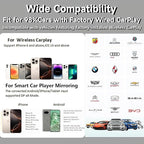 Car Screen Mirroring Adapter with Wireless CarPlay - Supports Watching Any App (YouTube, Net-flix, TikTok, etc.), Siri Control & Phone Charging, Compatible with Factory-CarPlay Equipped Vehicles.