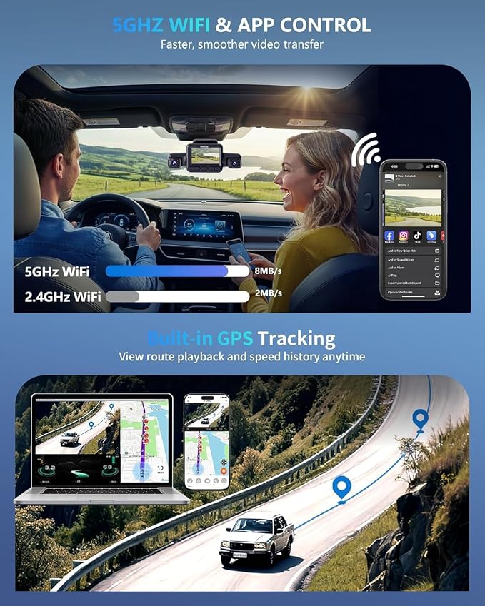 AI Dash Cam Front Rear Inside with Driver Monitor System, 360° Car Camera 4K, 4 Channel Camera for Cars, WiFi GPS, Dashcam 64GB SD Card, Night Vision, 24H Parking Mode, Upgrade DMS V8Plus