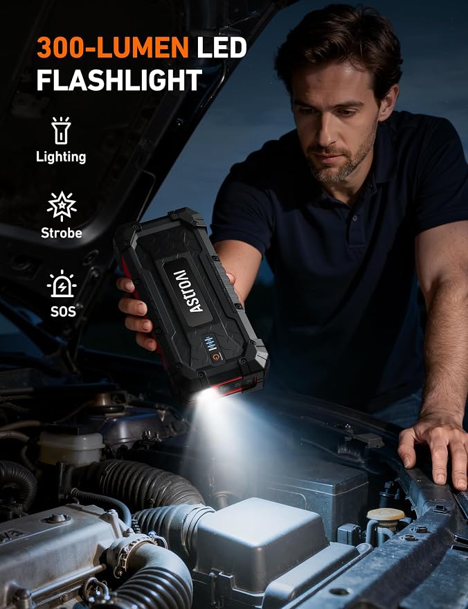 S8 Ultra Car Jump Starter, 4000A Safe 12V Battery Booster Pack (All Gas/12L Diesel), Portable Jump Box with Smart Jumper Cables, Type-C/USB, Flashlight, Rugged Protection & Storage Bag, Red
