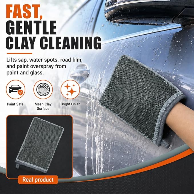 Clay Mitt for Car Detailing, No Scratch Reusable Magic Clay Bar Glove, Microfiber Auto Cleaning Supplies for Removing Debris from Paint, Glass, Wheels, Windshield(Gray)