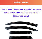 KPY Rain Guards Fit for 2023-2026 Chevrolet/Chevy Colorado Crew Cab, Out-Channel Window Visors Vent Wind Deflectors 4PC, Truck Accessories for 2023-2026 GMC Canyon Crew Cab (Full-Size Cabs)