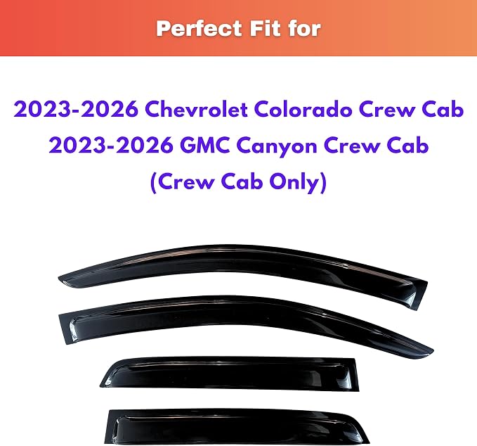 KPY Rain Guards Fit for 2023-2026 Chevrolet/Chevy Colorado Crew Cab, Out-Channel Window Visors Vent Wind Deflectors 4PC, Truck Accessories for 2023-2026 GMC Canyon Crew Cab (Full-Size Cabs)