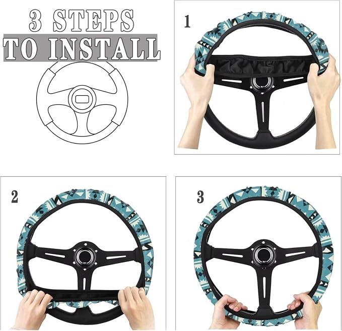 Car Steering Wheel Cover, 15 Inch Soft Breathable Steering Wheel Protector for Women Men, Universal Fit for SUV Sedan Van Truck, Southwest Aztec Blue