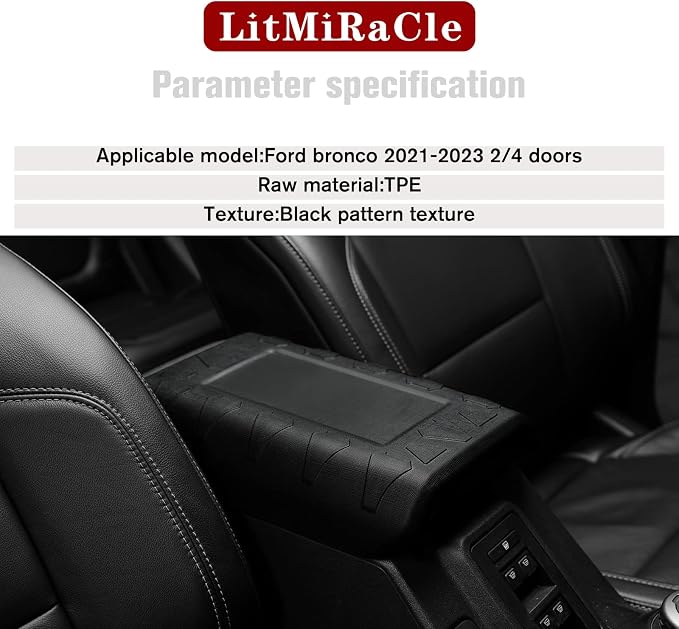 Center Console Armrest Cover Applicable to Ford Bronco 2021 2022 2023 2/4 Doors, Waterproof Car Interior Accessories Arm Rest Pad Cover Protector, Black