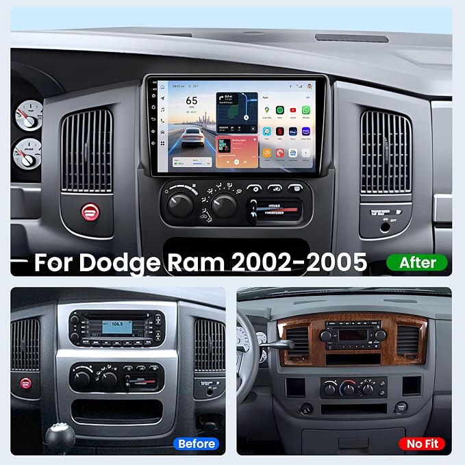 8Core Car Radio for Dodge Ram 1500 2500 3500 2002-2005: 9-Inch 1280 * 720 IPS Touchscreen Stereo Upgrade Wireless Carplay Android Auto Bluetooth GPS 5G WiFi 1080P Rearview Camera FM SWC