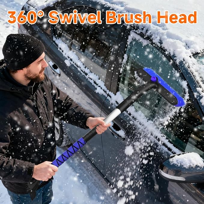 Snow Brush with Ice Scraper, Ice Scrapers, Car Windshieldand Extendable Snow Brush with Foam Grip and 360° Pivoting Brush Head, Detachable Snow Scrapers & Ergonomic Foam Grip for Cars (Blue)