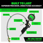 Rhino USA Digital Tire Pressure Gauge with Inflator (250 PSI) Professional Air Chuck & Air Compressor Attachments - High Pressure Tire Gauge with 0.1 Display Resolution - Best Car Accessories (1-Pack)