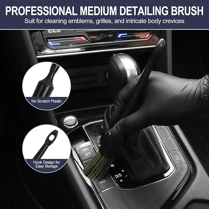 6PCS Car Detailing Brush Set, Boars Hair Car Detailing Brushes, Ultra Soft No Scratch Interior Detail Brush, Car Duster, Car Interior Detailing kit, Car Cleaning Supplies kit for Leather, Air Vents