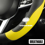 Black Yellow Microfiber Leather D Shaped Steering Wheel Cover | Breathable Anti Slip Grip Cool Sporty Look Glow for Women Men