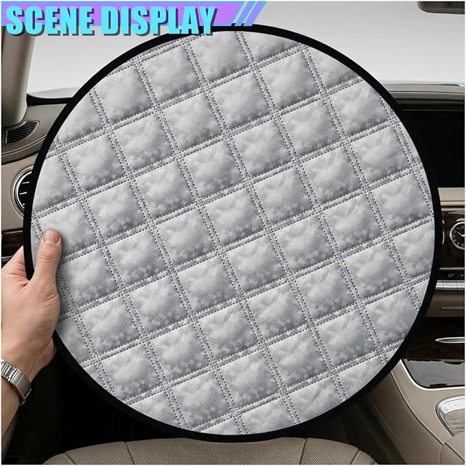 Car Steering Wheel Sun Shade Cover, 17" Diameter Aluminum Film Heat Insulation Car Steering Wheel Protector, Universal Foldable Sun Block Shield for Cars, SUVs, Trucks(Thick)