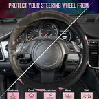 Pink Embroidery Butterfly Steering Wheel Cover, Universal 15 Inch Car Wheel Cover for Women Girls, Fit for Suvs,Small Trucks,Sedans,Cars (Black and Pink)