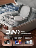 Multi Charging Cable, 3 in 1 Charging Cable, Retractable Car Charger with Type C/L/Micro USB Ports for iPhone 16 15 14 Pro Max/Samsung Galaxy S25/PS/Kindle, Multi Chargers for All Devices, White