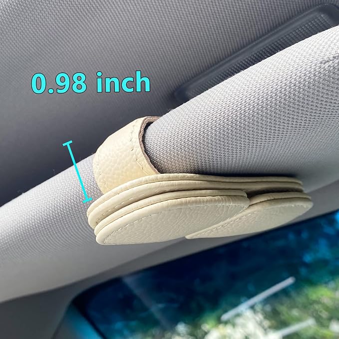 Sunglass Holder for Car Visor Clip, Magnetic Leather Eyeglass Hanger Clip for Car, Square Car Visor Accessories (White)