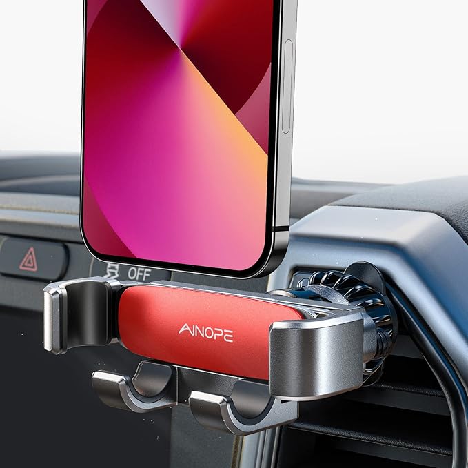 AINOPE Car Vent Phone Mount Holder for iPhone 17 Pro Max Car Mount [Drop-in Grip] Phone Holders for Your Car Air Vent Interior Accessories Gifts for Men for iPhone 17 Pro Max 16 15 14 Galaxy S26, Red
