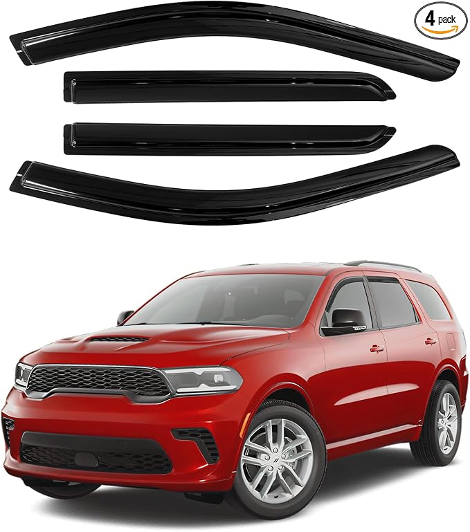 Durango Rain Guards - Window Visors for Dodge Durango 2011-2025 2026, Outside-Mount Tape-On Side Window Wind Deflectors for Durango Accessories, Vent Visors Shades Rainproof Black 4PCS