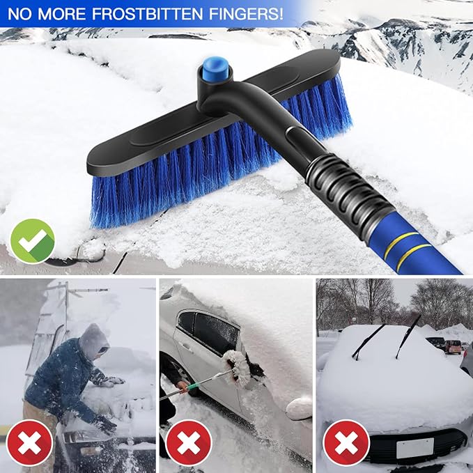 Ice Scrapers for Car Windshield, Upgraded 31 Inch Snow Scraper and Brush Combo Extendable 360° Pivoting Ice Snow Removal Tool for Car, Truck, SUV, Christmas(Blue)