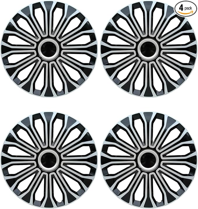 Hubcaps,16 inch hubcaps Set of 4, Wheel Rim Cover ABS Material, Snap On Car Truck SUV Replacement, for Toyota Camry Nissan Mazda etc, Black&Silver